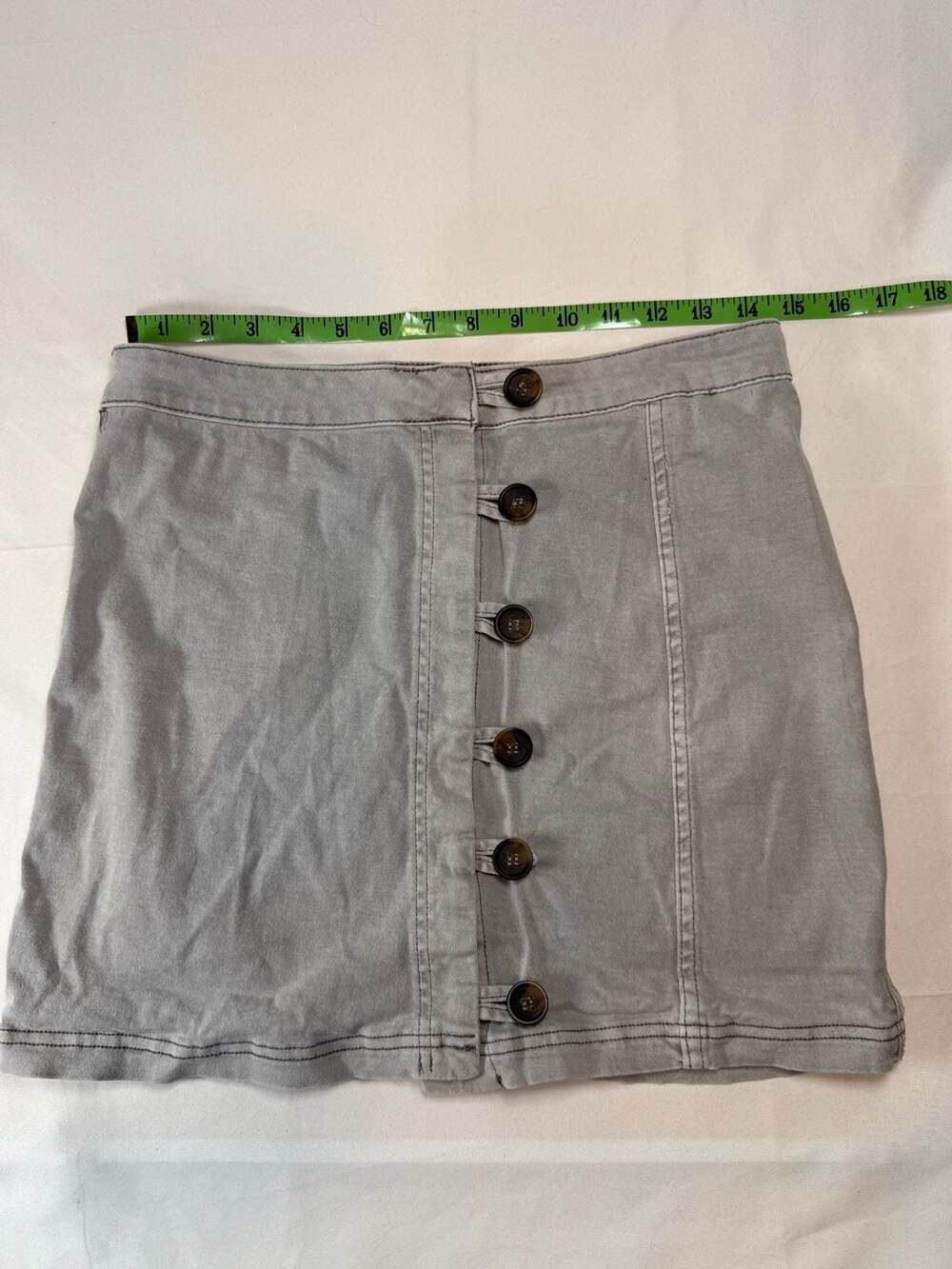 Altar'd State Gray Cotton-Blend Button-Front Mini Skirt